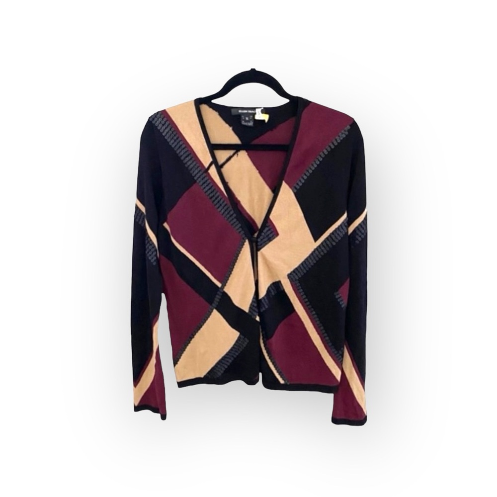 Y2K Vibes: Ellen Tracy ❁ Sequin Trim Silk Knit Print Cardigan Sweater ❁ Medium - Picture 4 of 16
